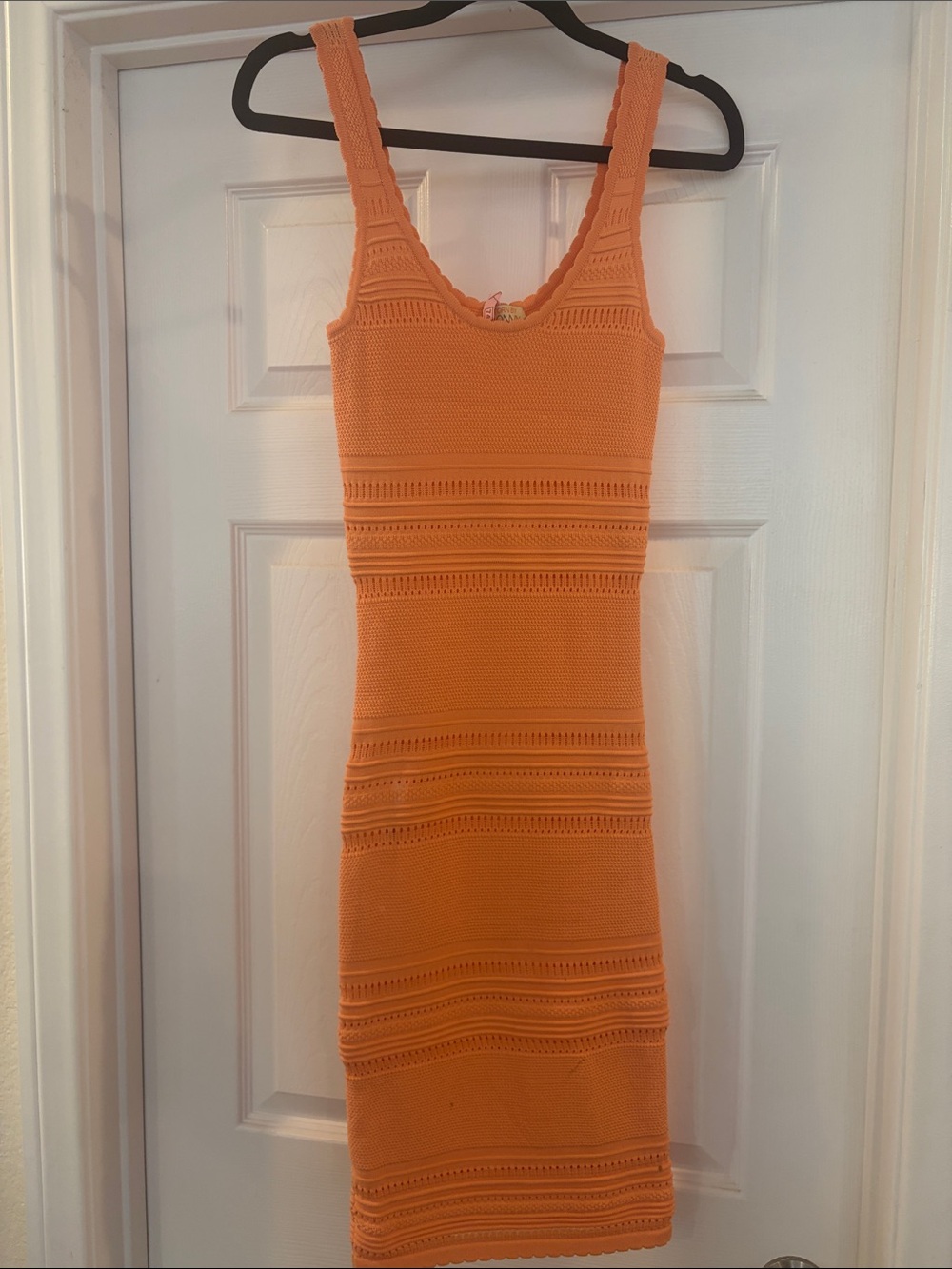 Torn by Ronny Kobo Orange Knit Scoop-Neck Midi Dress
